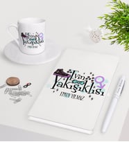 BK Gift Kişiye Özel Evin Yakışıklısı Beyaz Defter Kalem Türk Kahvesi Fincanı Seti-1 (Model 1)