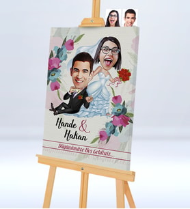 BK Gift Kişiye Özel Düğünümüze Hoş Geldiniz Şovaleli Karikatür Kanvas Tablo  1