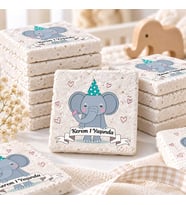 30 Adet Kişiye Özel Baskılı Doğal Taş Magnet 5x5cm Doğum Günü, Hoşgeldin Bebek (Beyaz)