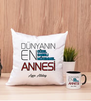 Dünyanın En İyi Annesi Kare Yastık ve Siyah Kupa Bardak