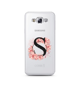 Pembe Çiçekli Harf Tasarım Süper Şeffaf Silikon Telefon Kılıfı Samsung E7 S-Harf