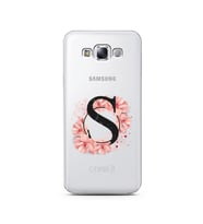 Pembe Çiçekli Harf Tasarım Süper Şeffaf Silikon Telefon Kılıfı Samsung E7 S-Harf