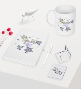 Kadınlar Gününe Özel Beyaz Defter Kalem Kupa Ayna Seti - 11