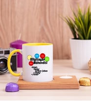 Bilgisayar Mühendisine Özel Ahşap Altlıklı Mumlu Sarı Kupa Bardak