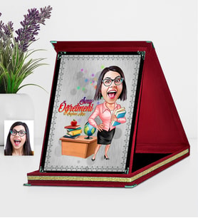BK Gift Kişiye Özel Bayan Öğretmen Karikatürlü Kırmızı Plaket  5