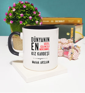 Kız Kardeş Tasarımlı Kişiye Özel Kız Kardeş Kupa Bardak Siyah