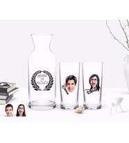 BK Gift Kişiye Özel Renkli Baskılı Erkek ve Kadın Yüz Karikatürlü İkili Rakı Bardağı ve Karaf Hediye Seti-2 (Model 1)