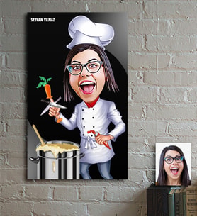 BK Gift Kişiye Özel Bayan Chef Karikatür Ahşap Tablo - 1