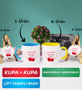 İkili Mavi Sarı Sevgiliye Sevgililer Günü Hediyesi 6 Kupa Bardak Anahtarlık