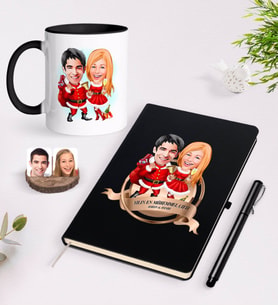 BK Gift Kişiye Özel Yılın En Mükemmel Çifti Karikatürlü Siyah Defter Kalem ve Kupa Seti-63 (Model 1)