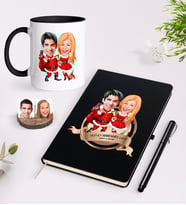 BK Gift Kişiye Özel Yılın En Mükemmel Çifti Karikatürlü Siyah Defter Kalem ve Kupa Seti-63 (Model 1)