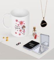 BK Gift Kişiye Özel Bugün Günlerden Annem Kupa Ayna ve Siyah Mineli Kolye Seti-2 (Model 1)
