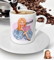 BK Gift Kişiye Özel Kadın Moda İkonu Karikatürlü Türk Kahvesi Fincanı-7 (Beyaz)