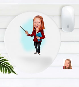 BK Gift Kişiye Özel Bayan Öğretmen Karikatürlü Bilek Destekli Mouse Pad-3 (Beyaz)