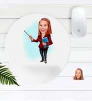 BK Gift Kişiye Özel Bayan Öğretmen Karikatürlü Bilek Destekli Mouse Pad-3 (Beyaz)