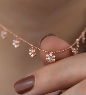 Papatya Silver 925 Ayar Gümüş Sıralı Top Zincirli Firuze Taşlı Papatya Kadın Kolye