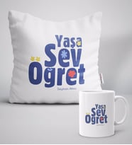 BK Gift Kişiye Özel Yaşa Sev Öğret Beyaz Yastık Kupa Seti-2 (Model 1)