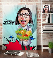 BK Gift Kişiye Özel Bayan Diyetisyen Karikatür Kanvas Tablo 70x100cm 1