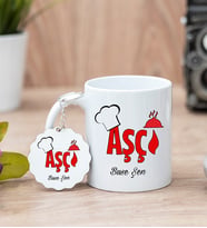 Aşçı Beyaz Kupa Bardak Ve Anahtarlık Set