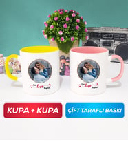İkili Sevgiliye Sevgililer Günü Hediyesi 11 Kupa Bardak Sarı Pembe