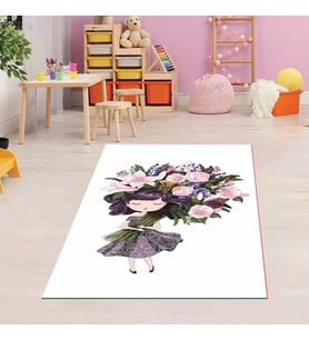 Prenses Dijital Baskı Yıkanabilir Kaymaz Taban Çocuk Bebek Odası Halısı (Beyaz)