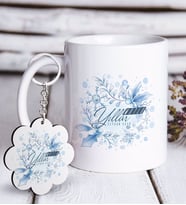 BK Gift Kişiye Özel Yılbaşı Mutlu Yıllar Beyaz Kupa ve Anahtarlık Hediye Seti-12 (Model 1)