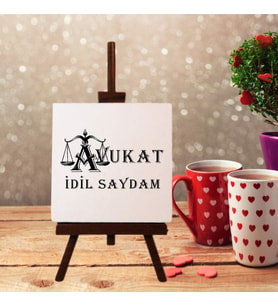 Kişiye Özel Avukat 3 Tasarımlı Şövale Ayaklı Dekoratif Doğal Taş (Krem)