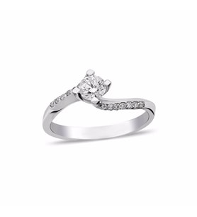 0.45ct Pırlanta Kolları Taşlı Tektaş Yüzük (Beyaz)
