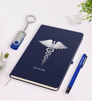 BK Gift Kişiye Özel Tıp Sembolü Temalı Lacivert Defter Kalem 32gb USB Bellek Hediye Seti-1 (Model 1)