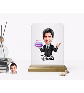BK Gift Kişiye Özel Erkek Doğum Günü Karikatürlü Ahşap Standlı Çerçeve-1 (Beyaz)