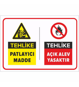 MIGNATIS - Dikkat Patlayıcı Madde Açık Alev Yasaktır Levhası - Sac Malzeme 35x50cm