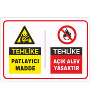 MIGNATIS - Dikkat Patlayıcı Madde Açık Alev Yasaktır Levhası - Sac Malzeme 35x50cm