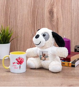 Sevgililere Özel Balon Tasarım Sarı Kupa Bardak ve Peluş Köpek