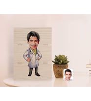 BK Gift Kişiye Özel Erkek Doktor Karikatürlü Otantik Masaüstü Ahşap Palet Çerçeve-1 (Beyaz)