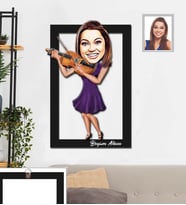Kişiye Özel Kemancı Karikatürlü 3D Ahşap Tablo 30x47  Bayan-1