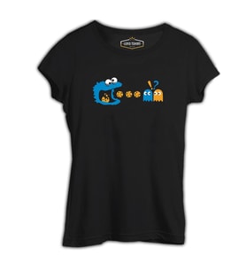 Pac-Man - Kurabiye Canavarı Siyah Kadın Tshirt