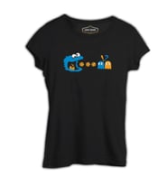Pac-Man - Kurabiye Canavarı Siyah Kadın Tshirt