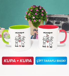 İkili Kişiye Özel Sevgililer Günü Hediyesi Kupa Bardak Yeşil Kırmızı