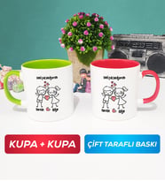 İkili Kişiye Özel Sevgililer Günü Hediyesi Kupa Bardak Yeşil Kırmızı
