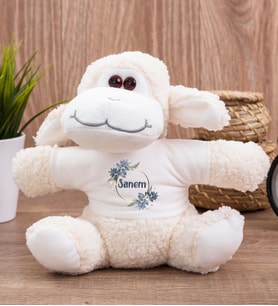 Çiçek Desenli İsme Özel Peluş Koyun