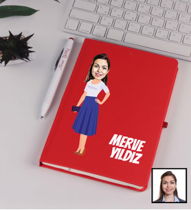 Kişiye Özel Karikatürize Defter Kalem Seti Kırmızı 91350
