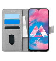Microsonic Samsung Galaxy M30 Kılıf Fabric Book Wallet Gri