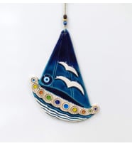 Seramik Gemi Martı ve Nazarlıklı Dekoratif Duvar Süsü 28x36 cm