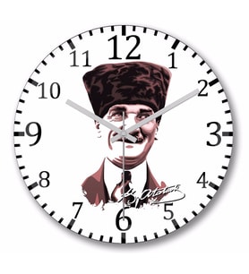 Mustafa   Kemal Atatürk   Duvar Saati Bombeli Gercek Cam