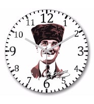 Mustafa   Kemal Atatürk   Duvar Saati Bombeli Gercek Cam