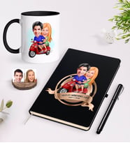 BK Gift Kişiye Özel Yılın En Mükemmel Çifti Karikatürlü Siyah Defter Kalem ve Kupa Seti-10 (Model 1)
