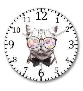 Miau Cat Kedi Duvar Saati Bombeli Gercek Cam