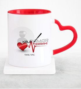 BK Gift Kişiye Özel Mesleki Kalp Damar Cerrahi Kırmızı Kalpli Kupa Bardak  1