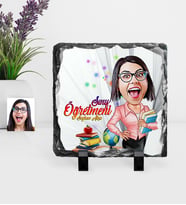 BK Gift Kişiye Özel Bayan Öğretmen Karikatürlü Dekoratif Doğal Taş  5
