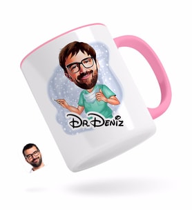 BK Gift Kişiye Özel Erkek Cerrah Karikatürlü Pembe Kupa Bardak-1